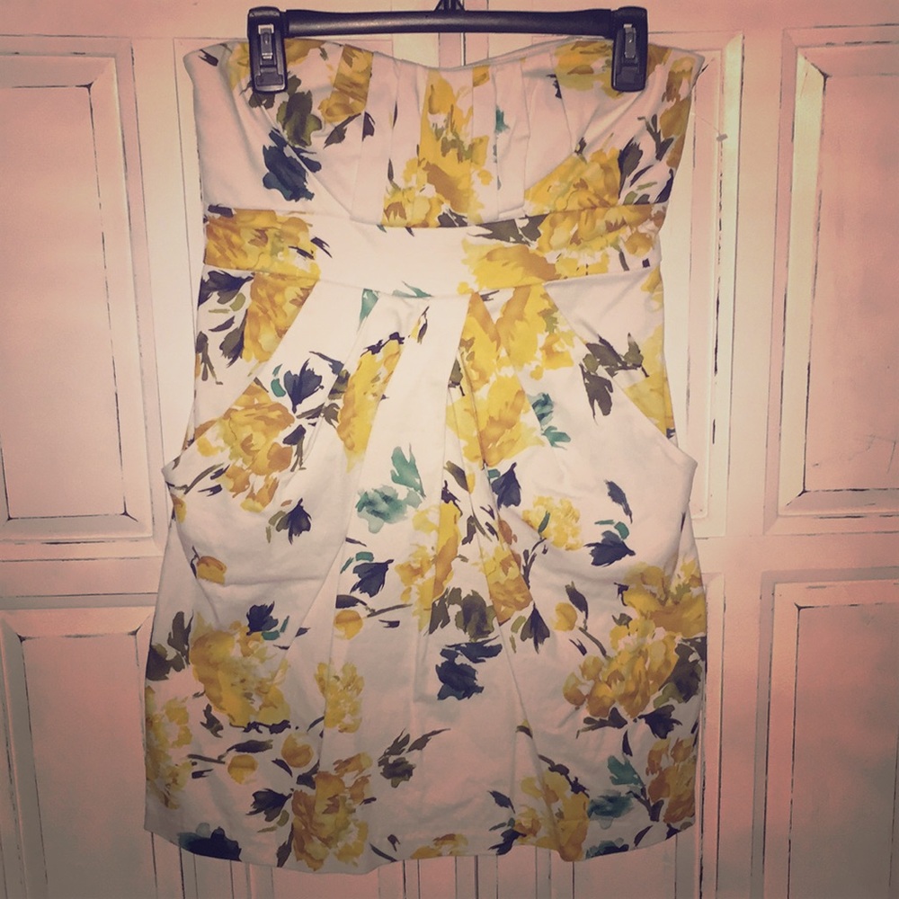 Strapless Yellow Flowered Dress